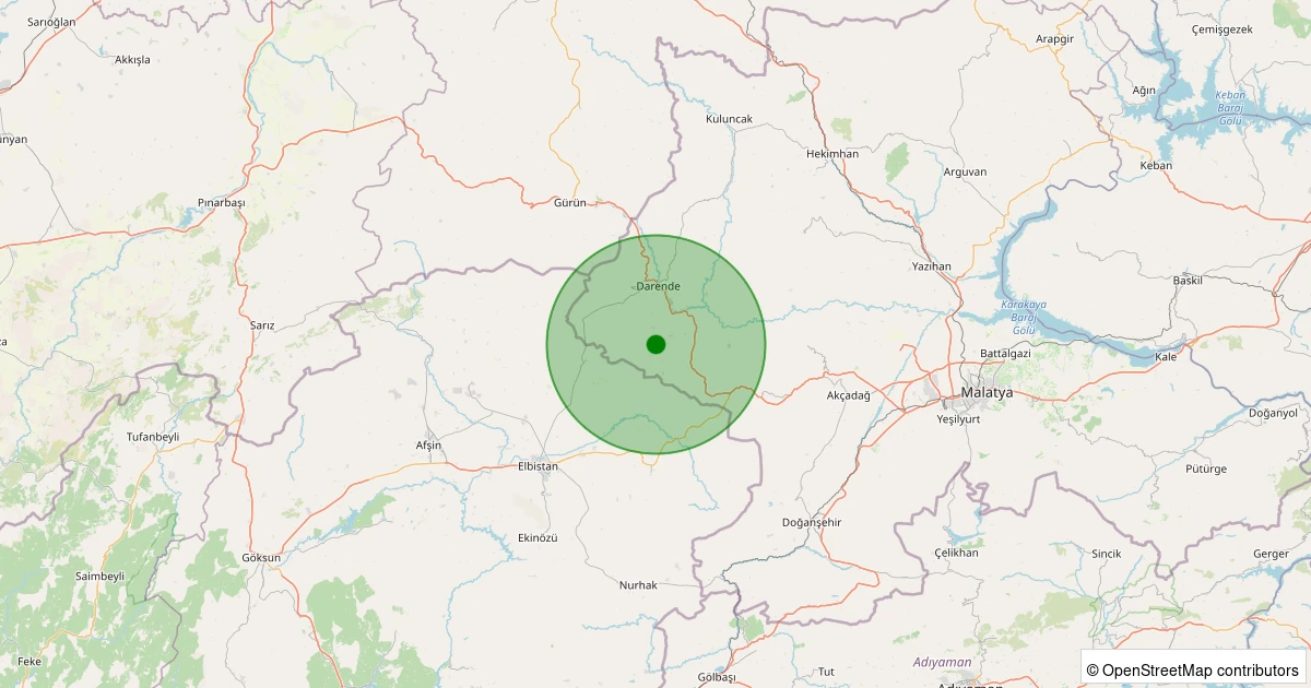 07 Aralık 2025 saat 03:37 - Darende - Yenice - 1.70ml depreminin harita gösterimi