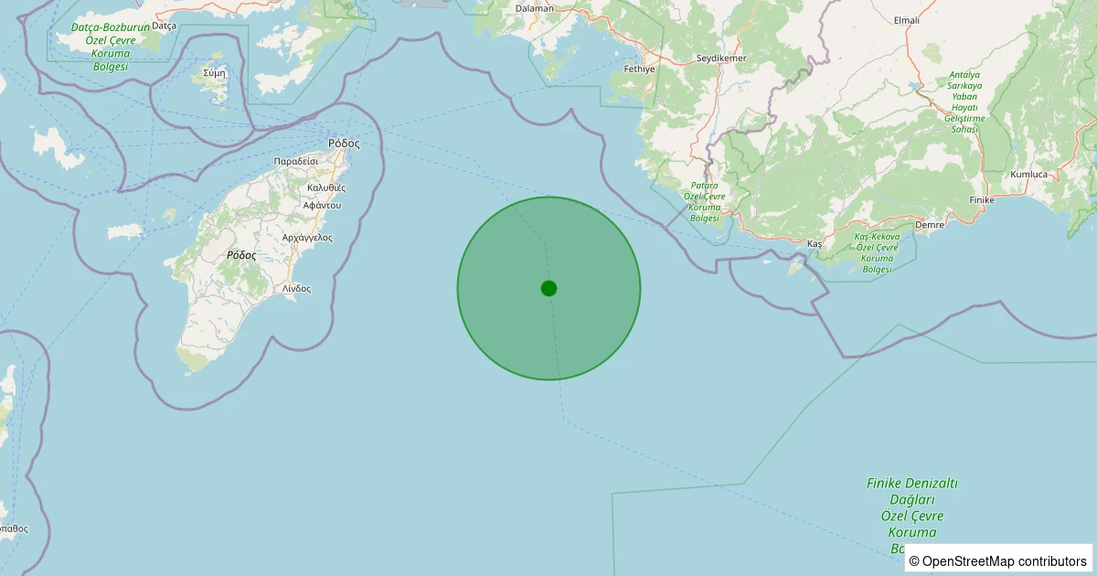 07 Aralık 2025 saat 04:03 - Akdeniz - [47.49 km] Seydikemer (Muğla) - 2.10ML depreminin harita gösterimi