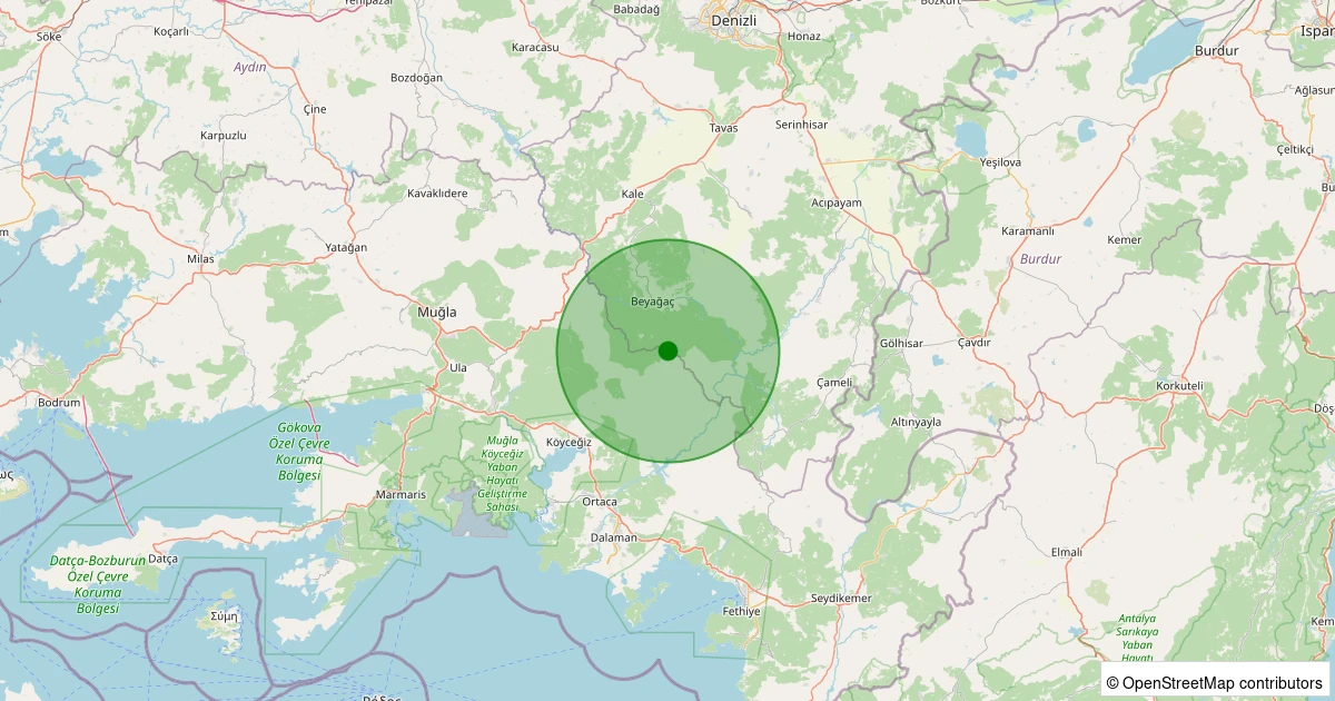 07 Aralık 2025 saat 07:22 - Köyceğiz - Otmanlar - 1.80ml depreminin harita gösterimi