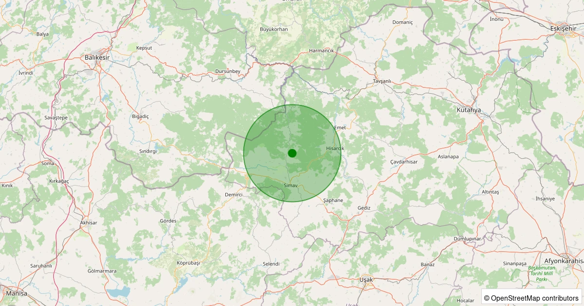 07 Aralık 2025 saat 09:10 - Simav - Yemişli Köyü - 0.80ml depreminin harita gösterimi
