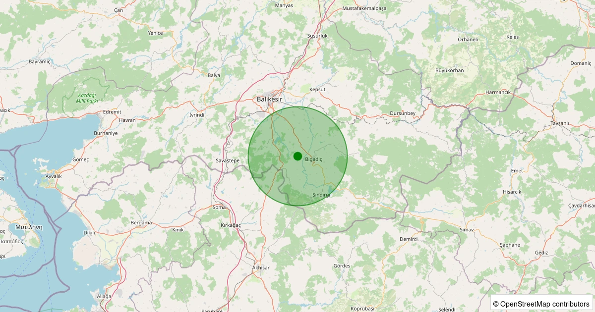 07 Aralık 2025 saat 09:44 - Bigadiç - Babaköy - 1.40ml depreminin harita gösterimi