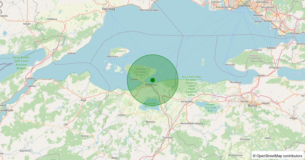 07 Aralık 2025 saat 09:55 - BANDIRMA - 1.40ml depreminin harita gösterimi