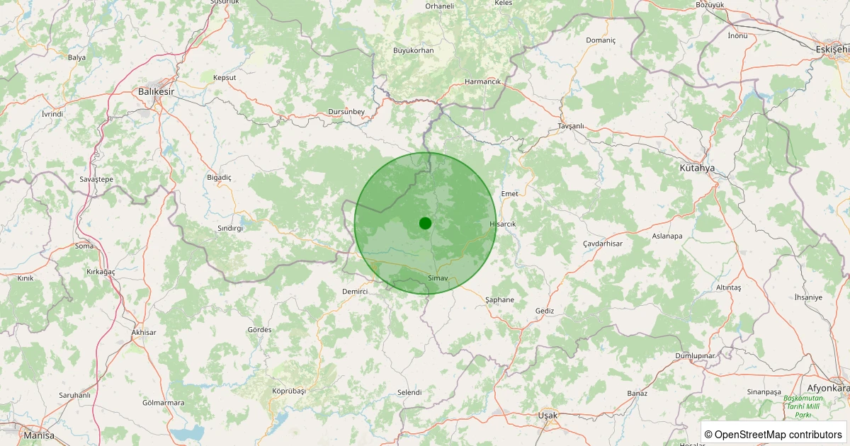 07 Aralık 2025 saat 13:12 - Simav - Karakoca Köyü - 2.60ML depreminin harita gösterimi