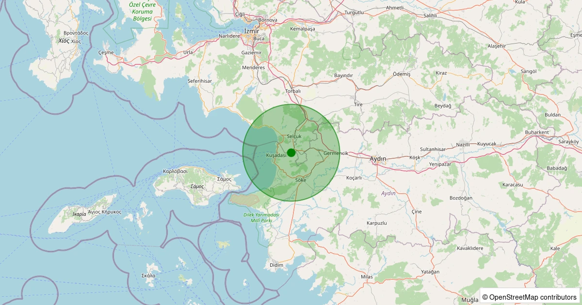 07 Aralık 2025 saat 17:37 - Kuşadası - Yeniköy Köyü - 3.00ml depreminin harita gösterimi