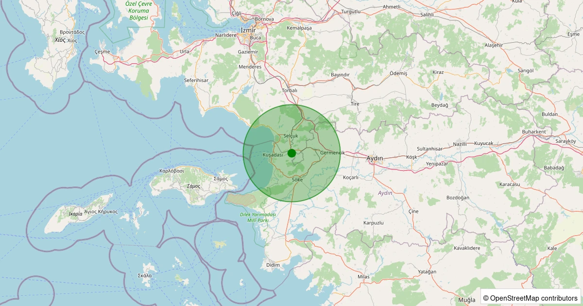 07 Aralık 2025 saat 17:37 - Kuşadası - Çınar Köyü - 3.10ml depreminin harita gösterimi
