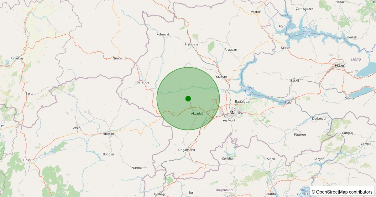 07 Aralık 2025 saat 19:34 - Akçadağ - Bağ - 2.60ML depreminin harita gösterimi