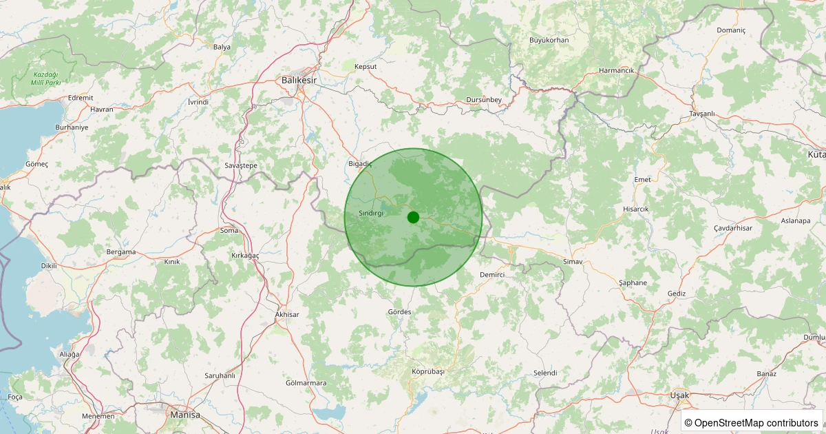 07 Aralık 2025 saat 20:01 - Sındırgı - Osmanlar - 2.50ML depreminin harita gösterimi