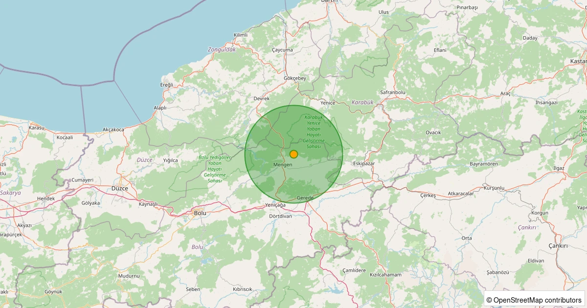 07 Aralık 2025 saat 22:19 - Mengen - Kavacık Köyü - 4.50ml depreminin harita gösterimi