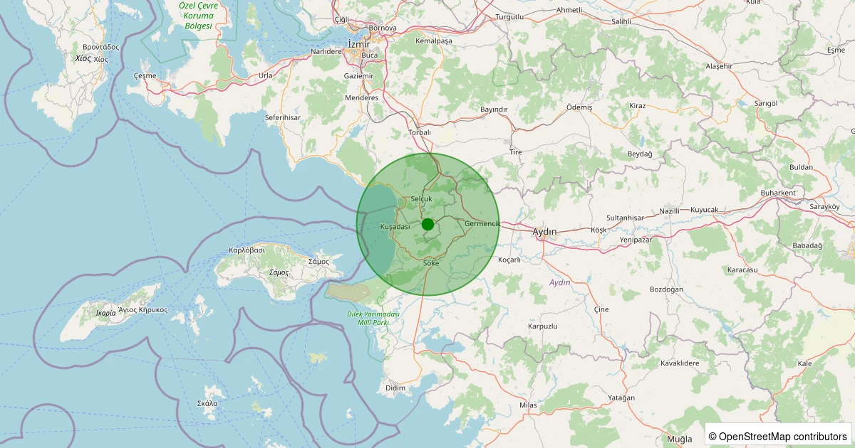 08 Aralık 2025 saat 01:44 - Selçuk - Burgaz - 1.40ML depreminin harita gösterimi