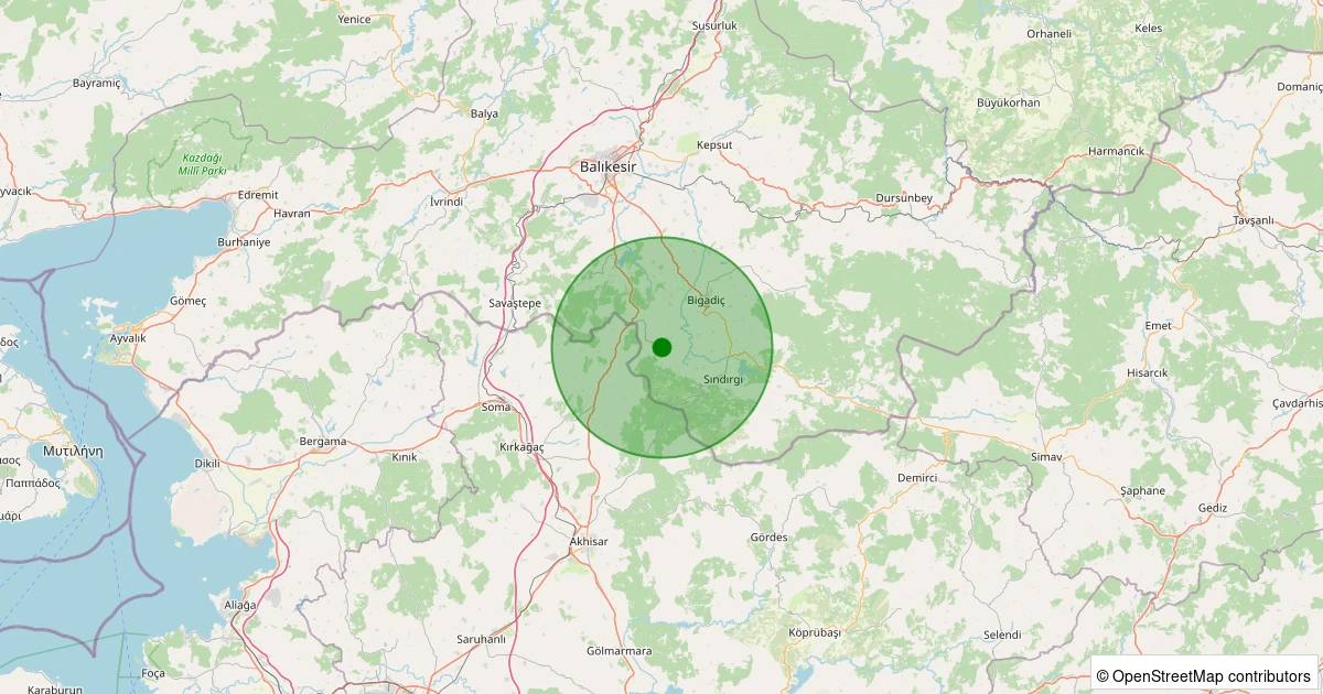 08 Aralık 2025 saat 02:33 - Bigadiç - Kayalıdere - 1.90ml depreminin harita gösterimi