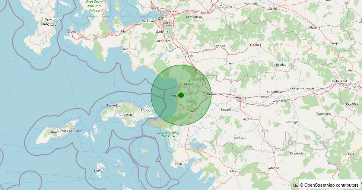 08 Aralık 2025 saat 02:29 - Kuşadası - Türkmen - 1.90ml depreminin harita gösterimi
