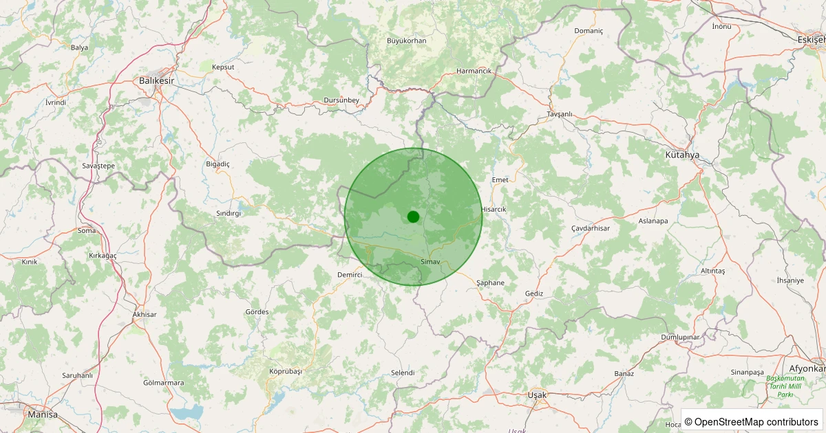 08 Aralık 2025 saat 04:51 - Simav - Yeniler Köyü - 1.10ml depreminin harita gösterimi