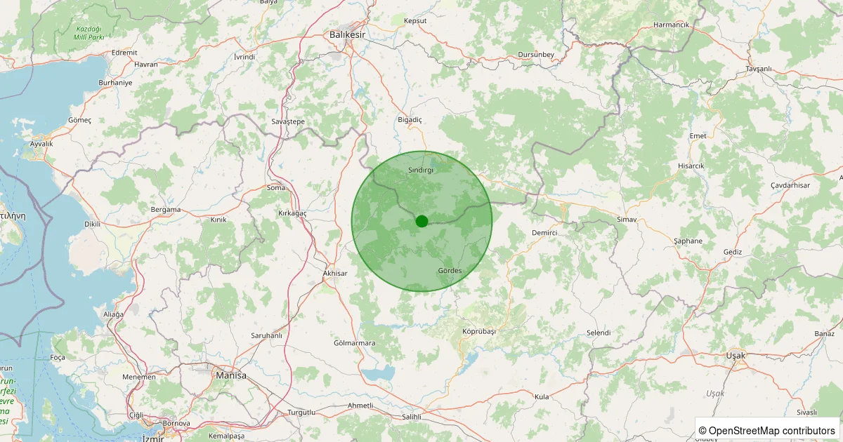 13 Ekim 2025 saat 08:57 - Sındırgı - 1.00ml depreminin harita gösterimi