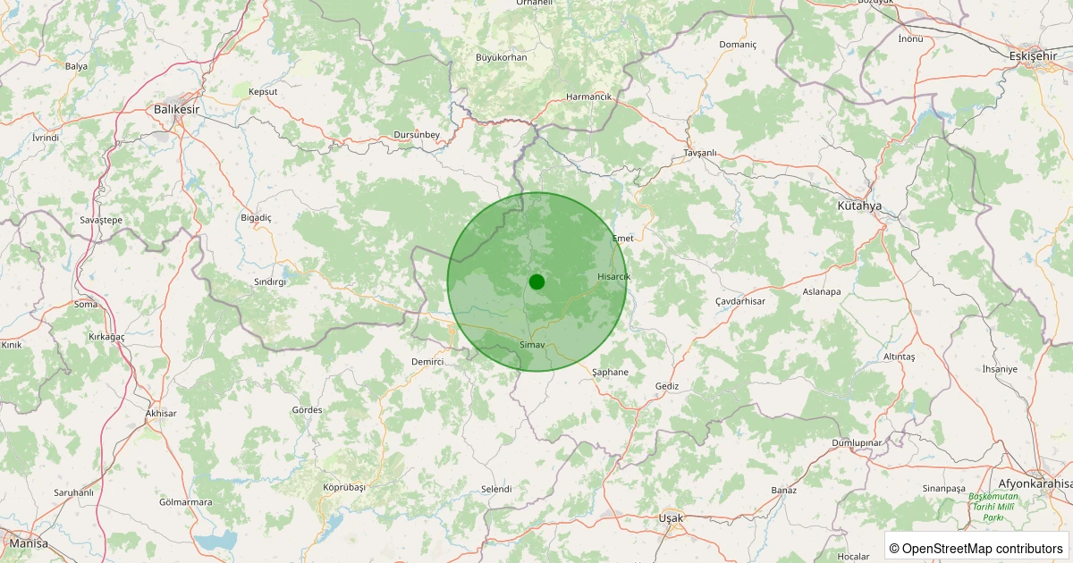 08 Aralık 2025 saat 06:05 - Simav - Yemişli Köyü - 1.00ml depreminin harita gösterimi
