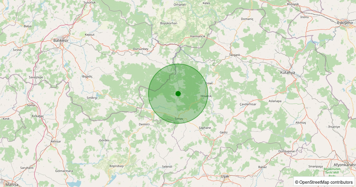 08 Aralık 2025 saat 06:08 - Simav - Yeşildere Köyü - 1.00ML depreminin harita gösterimi