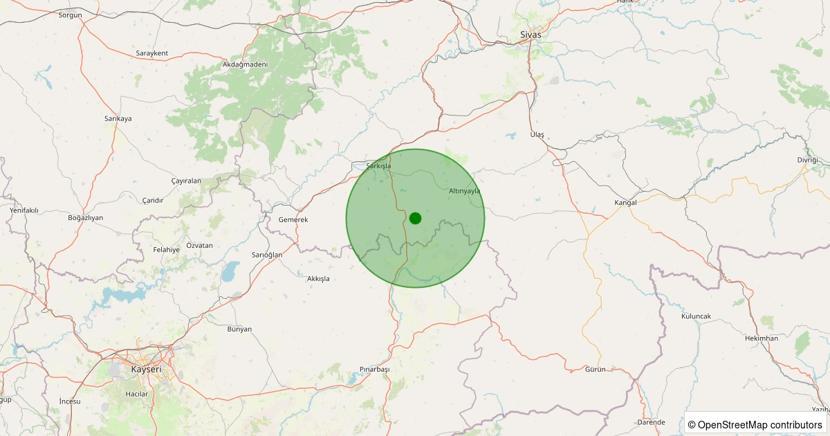 08 Aralık 2025 saat 06:01 - Şarkışla - Uçuk Köyü - 1.00ml depreminin harita gösterimi