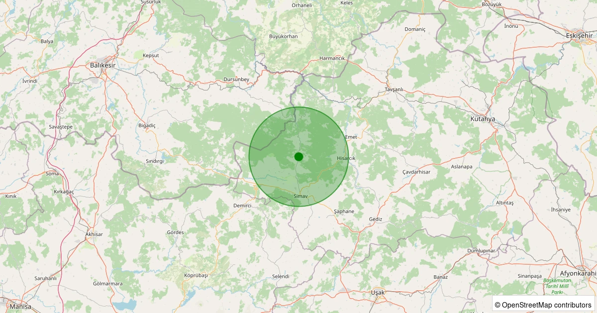 08 Aralık 2025 saat 06:42 - Simav - Yeşildere Köyü - 1.10ml depreminin harita gösterimi