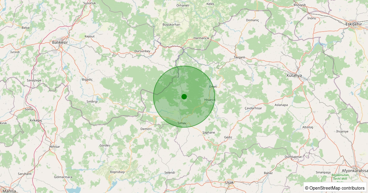 08 Aralık 2025 saat 07:35 - Simav - Yeşildere Köyü - 1.40ML depreminin harita gösterimi