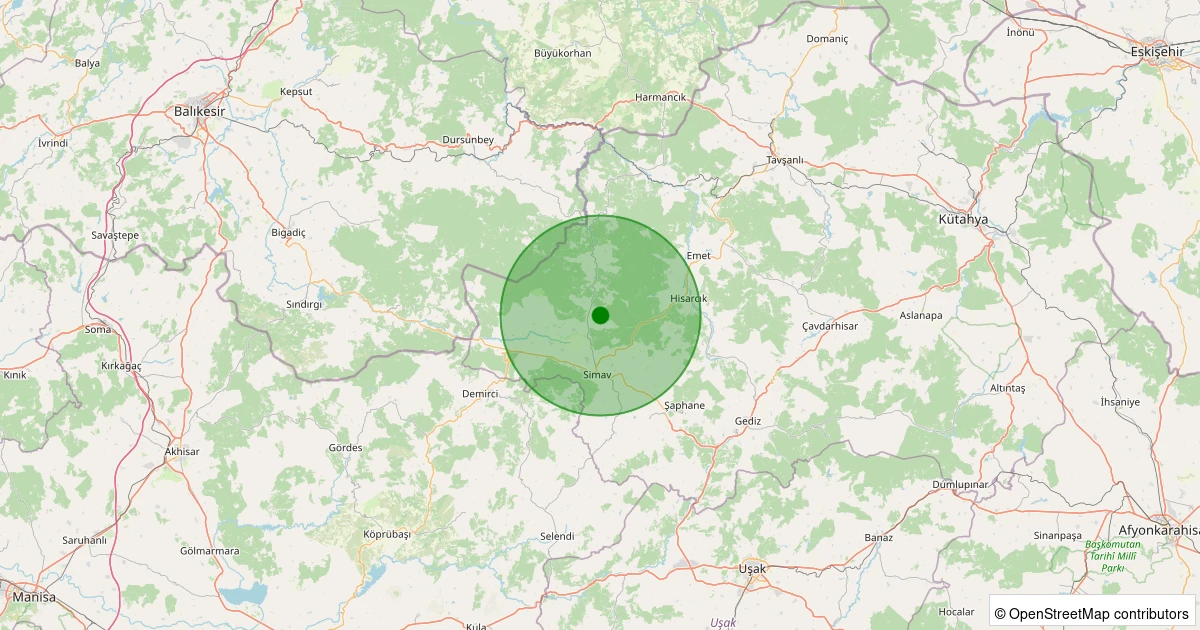 08 Aralık 2025 saat 07:39 - Simav - Yemişli Köyü - 2.00ml depreminin harita gösterimi