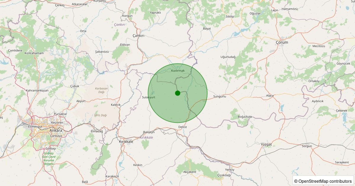 08 Aralık 2025 saat 10:23 - Sungurlu - İnegazili Köyü - 0.90ML depreminin harita gösterimi