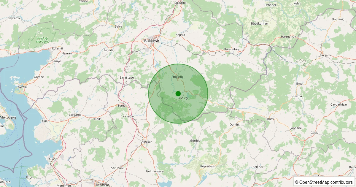 13 Ekim 2025 saat 09:47 - Sındırgı - İbiller - 1.10ml depreminin harita gösterimi