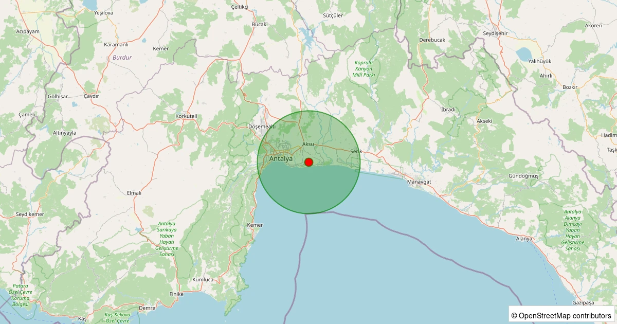 08 Aralık 2025 saat 13:21 - Aksu - Yeşilkaraman Köyü - 5.10mww depreminin harita gösterimi