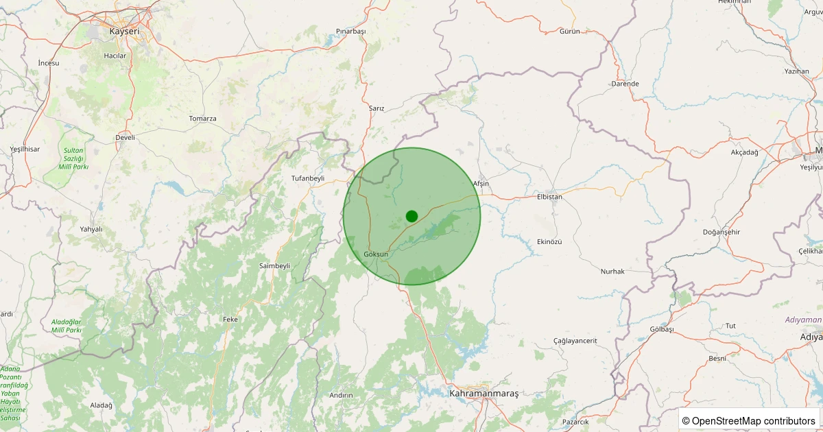 08 Aralık 2025 saat 20:25 - Göksun - Yeniyapan - 2.20ml depreminin harita gösterimi