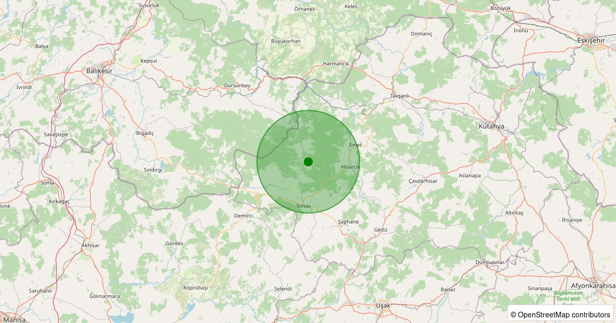08 Aralık 2025 saat 19:47 - Simav - Yeşildere Köyü - 1.50ML depreminin harita gösterimi