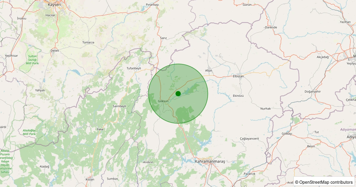 08 Aralık 2025 saat 23:52 - Göksun - Küçüksu - 1.40ML depreminin harita gösterimi