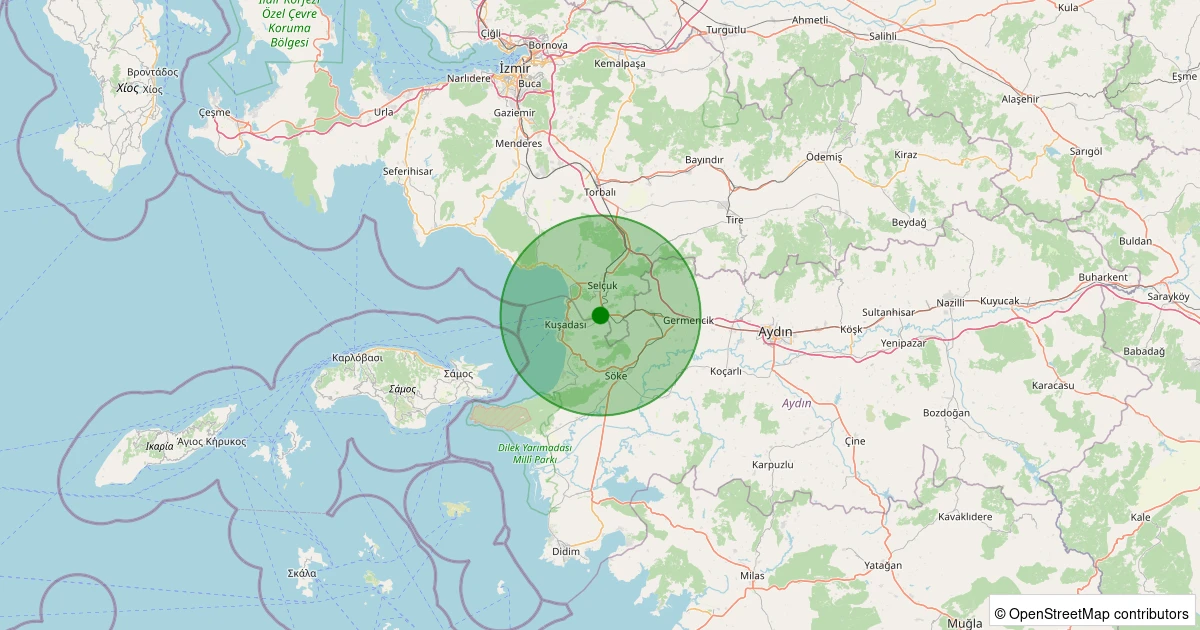 09 Aralık 2025 saat 04:11 - Kuşadası - Soğucak Köyü - 1.20ml depreminin harita gösterimi