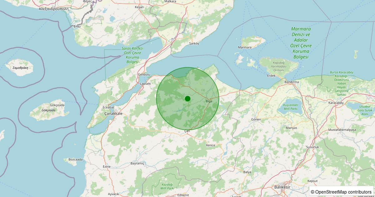 07 Aralık 2025 saat 09:14 - Biga - Danişment Köyü - 1.70ml depreminin harita gösterimi