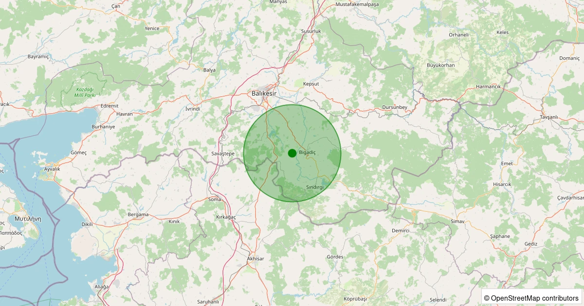 07 Aralık 2025 saat 08:33 - Bigadiç - Çekirdekli - 1.90ml depreminin harita gösterimi