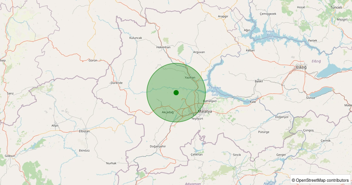 09 Aralık 2025 saat 09:25 - Akçadağ - Ilıcak - 1.00ML depreminin harita gösterimi