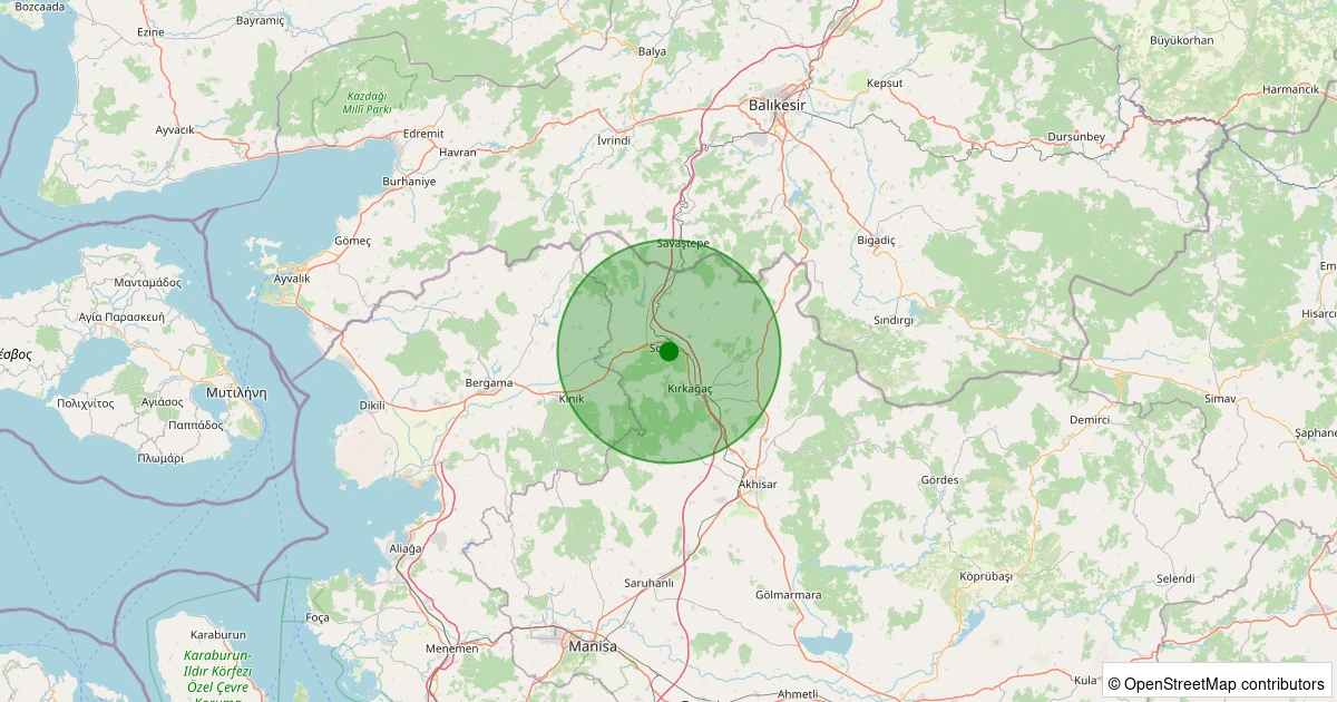 09 Aralık 2025 saat 12:32 - Soma - Cuma - 1.70ml depreminin harita gösterimi