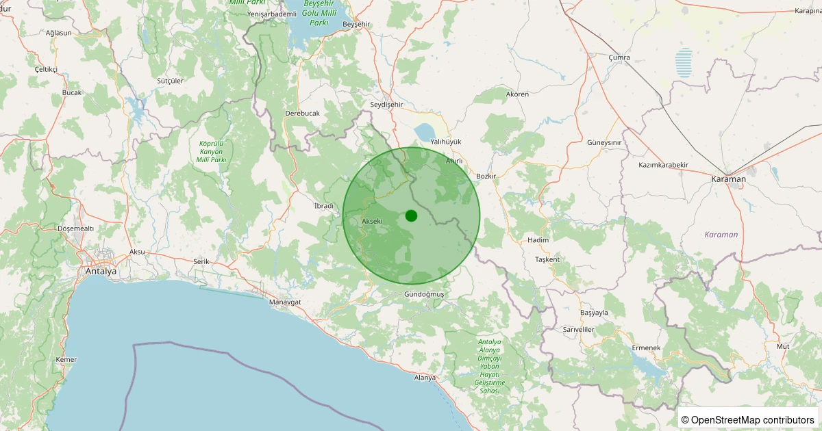 09 Aralık 2025 saat 13:26 - Akseki - Çimi Köyü - 3.20ml depreminin harita gösterimi