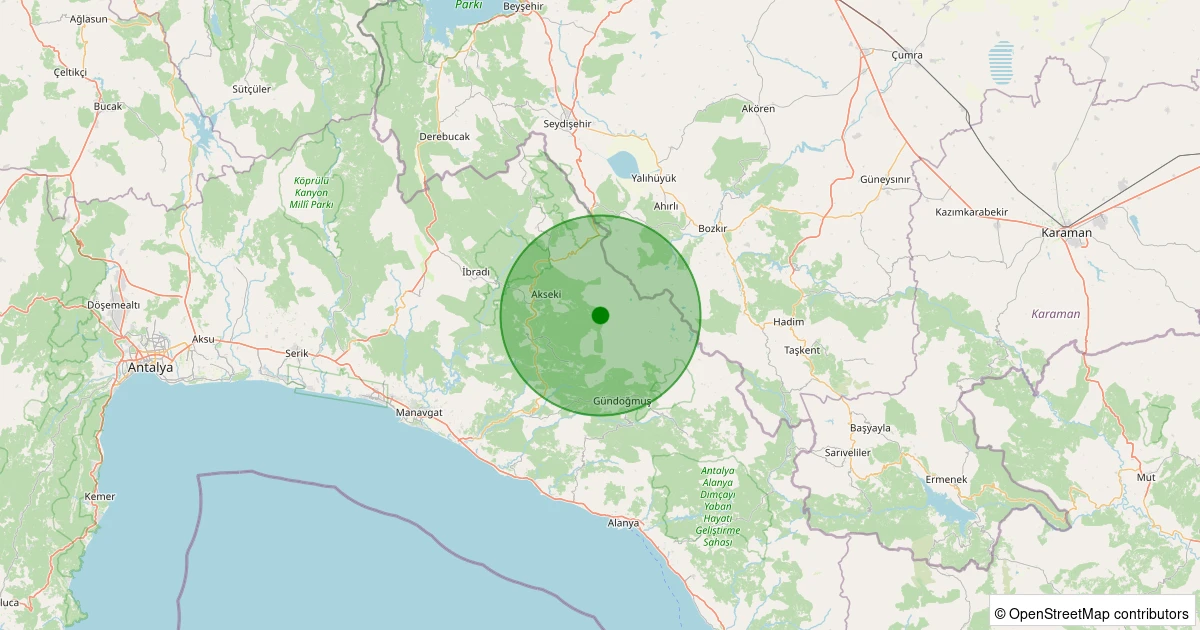 09 Aralık 2025 saat 13:29 - Akseki - Çimi Köyü - 2.30ml depreminin harita gösterimi