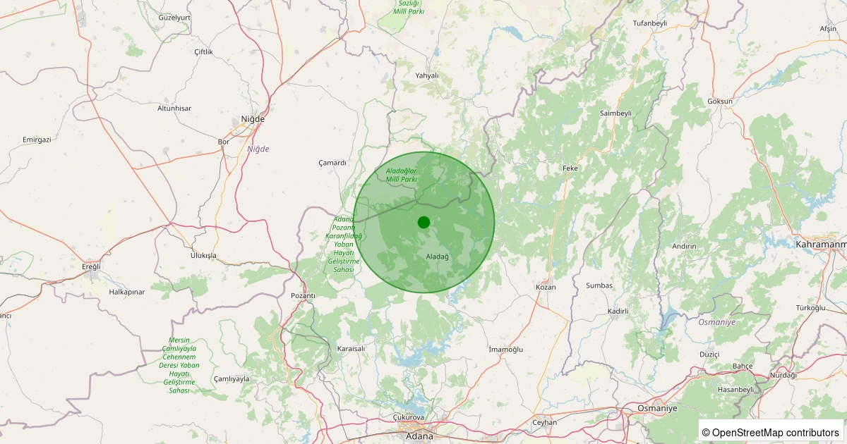09 Aralık 2025 saat 13:53 - Aladağ - Yetimli - 2.00ml depreminin harita gösterimi