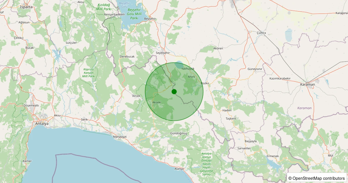 09 Aralık 2025 saat 14:55 - Akseki - 2.10ml depreminin harita gösterimi