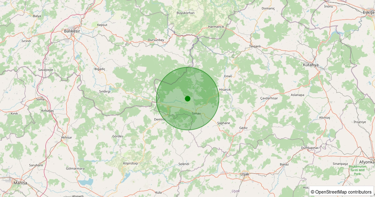 09 Aralık 2025 saat 17:31 - Simav - Güney/Cuma - 1.40ML depreminin harita gösterimi