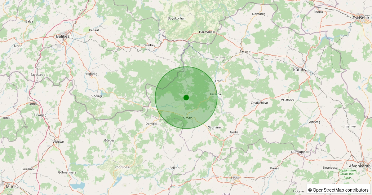 09 Aralık 2025 saat 20:13 - Simav - Yemişli Köyü - 1.90ml depreminin harita gösterimi