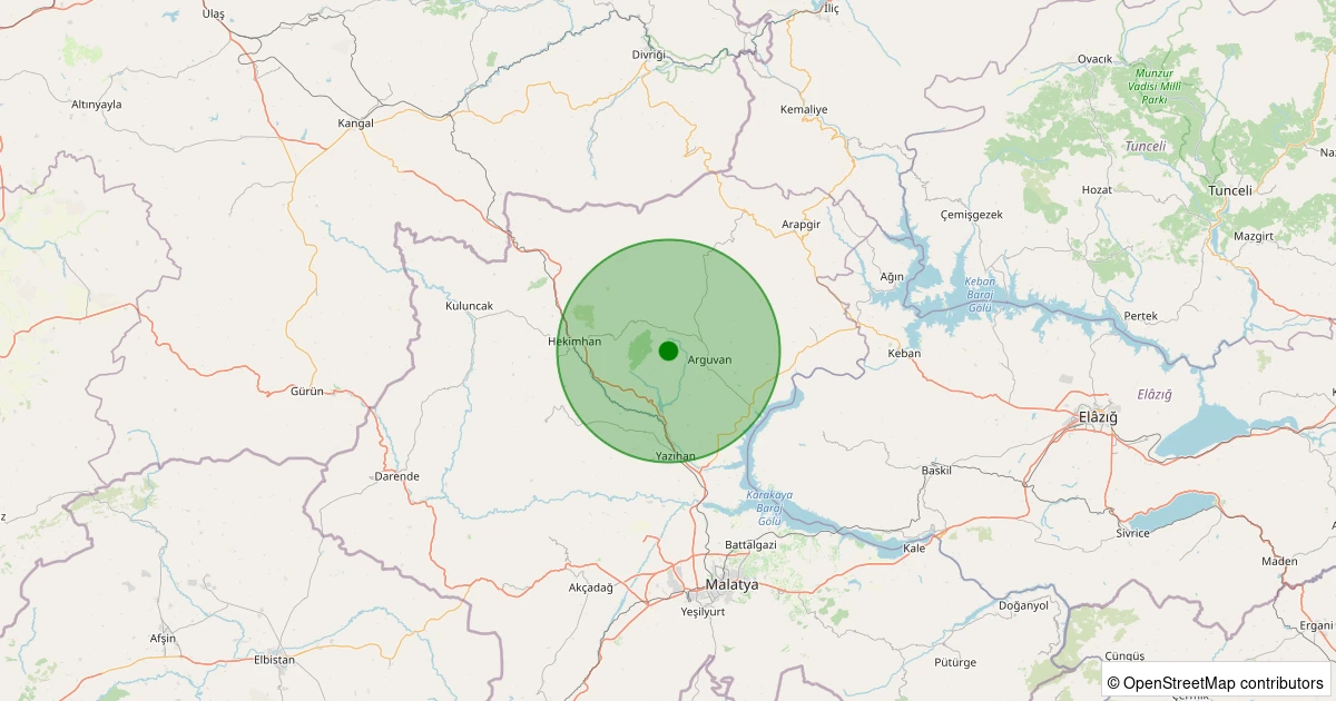 09 Aralık 2025 saat 21:21 - Arguvan - Hakverdi Köyü - 1.10ml depreminin harita gösterimi