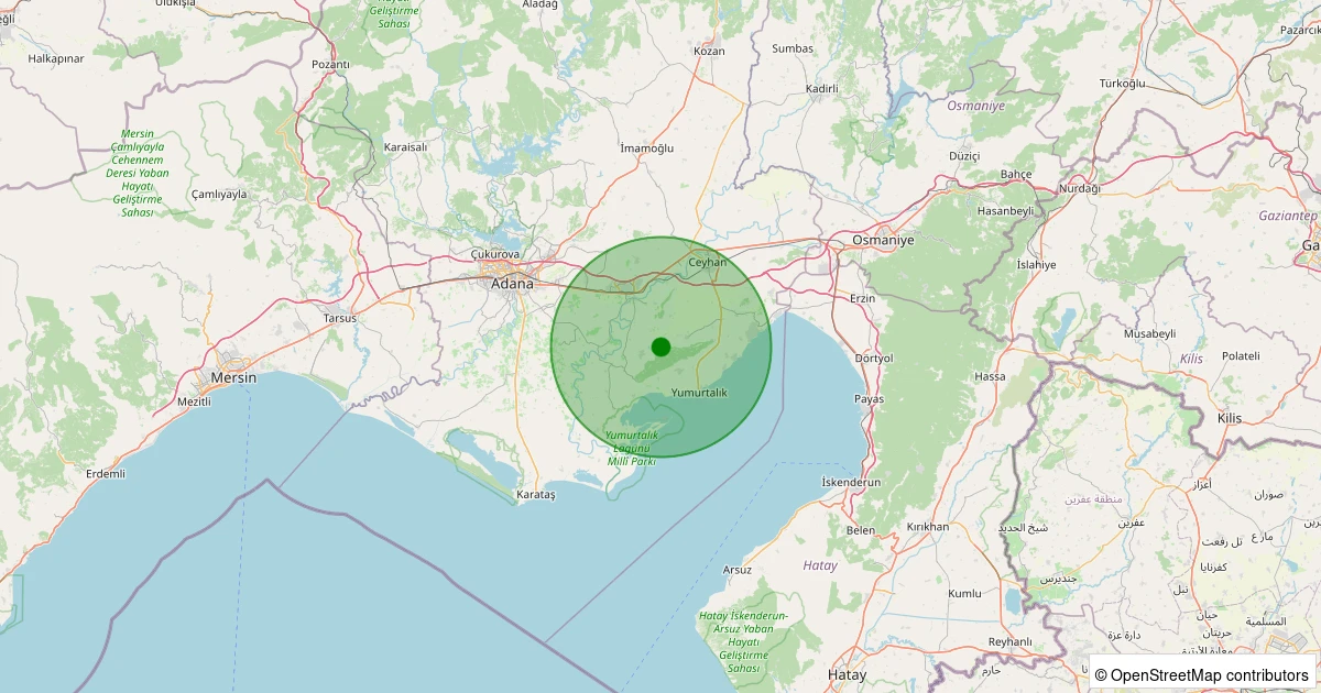 09 Aralık 2025 saat 21:45 - Ceyhan - Kılıçkaya - 3.40ml depreminin harita gösterimi