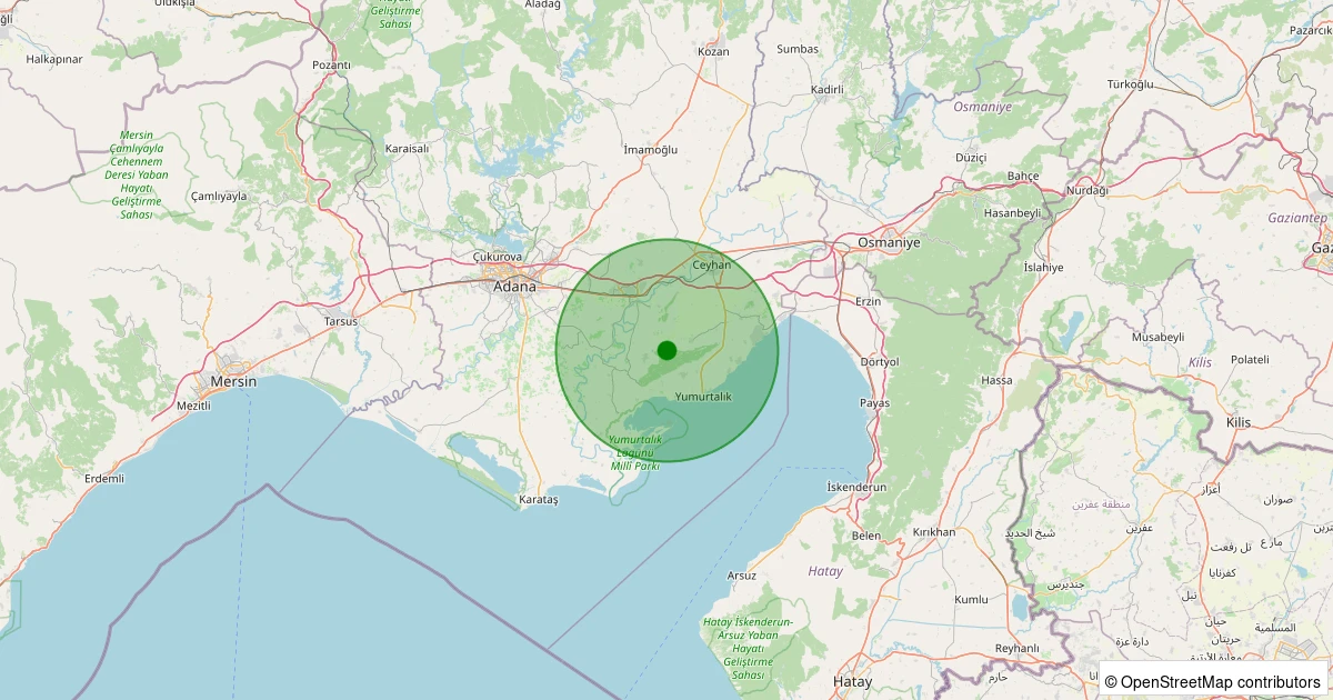 09 Aralık 2025 saat 21:45 - Ceyhan - Yellibel - 3.50ML depreminin harita gösterimi