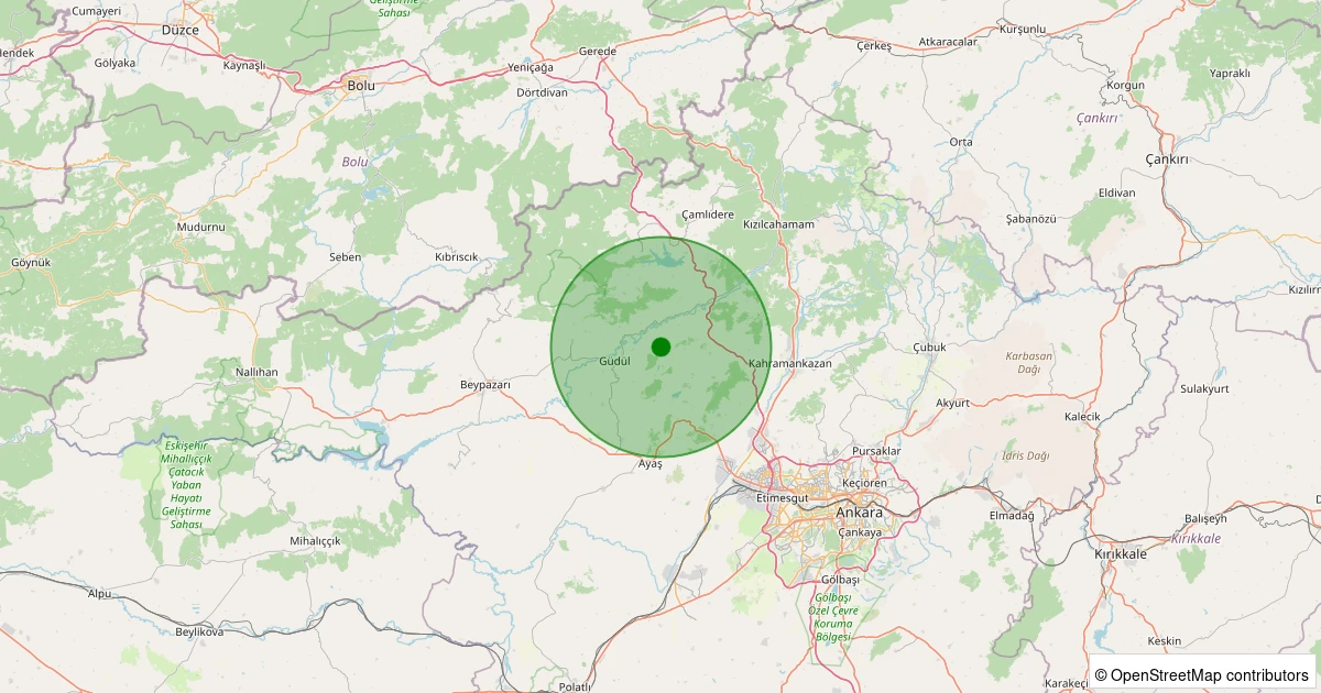 10 Aralık 2025 saat 00:56 - Kızılcahamam - Turnalı - 1.70ml depreminin harita gösterimi