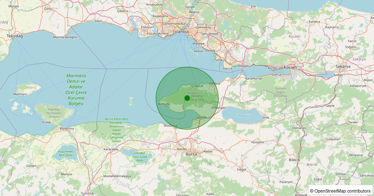 10 Aralık 2025 saat 01:22 - Gemlik - Narlı Köyü - 1.60ml depreminin harita gösterimi