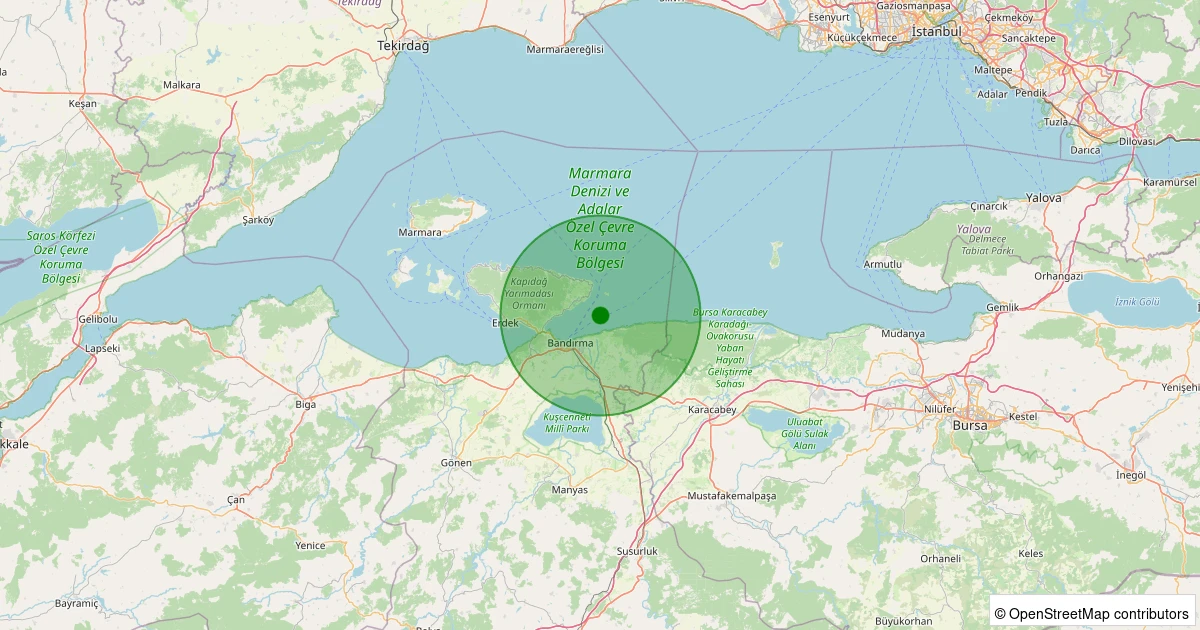 10 Aralık 2025 saat 02:00 - BANDIRMA - 3.20ml depreminin harita gösterimi