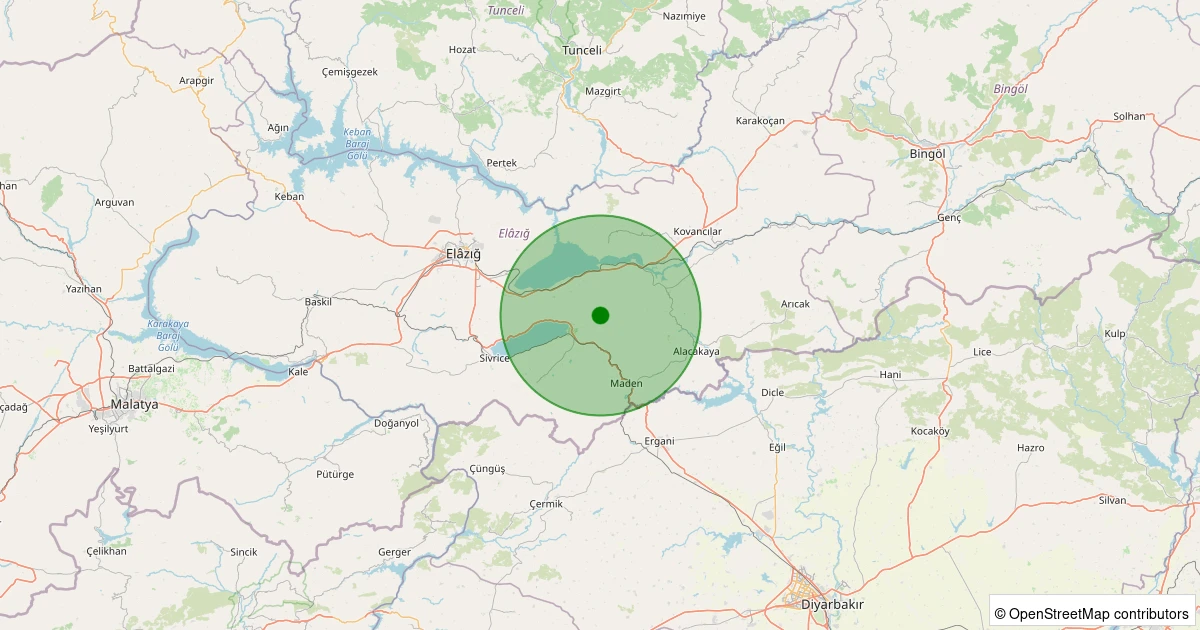 10 Aralık 2025 saat 03:38 - Maden - Tepecik Köyü - 1.10ml depreminin harita gösterimi