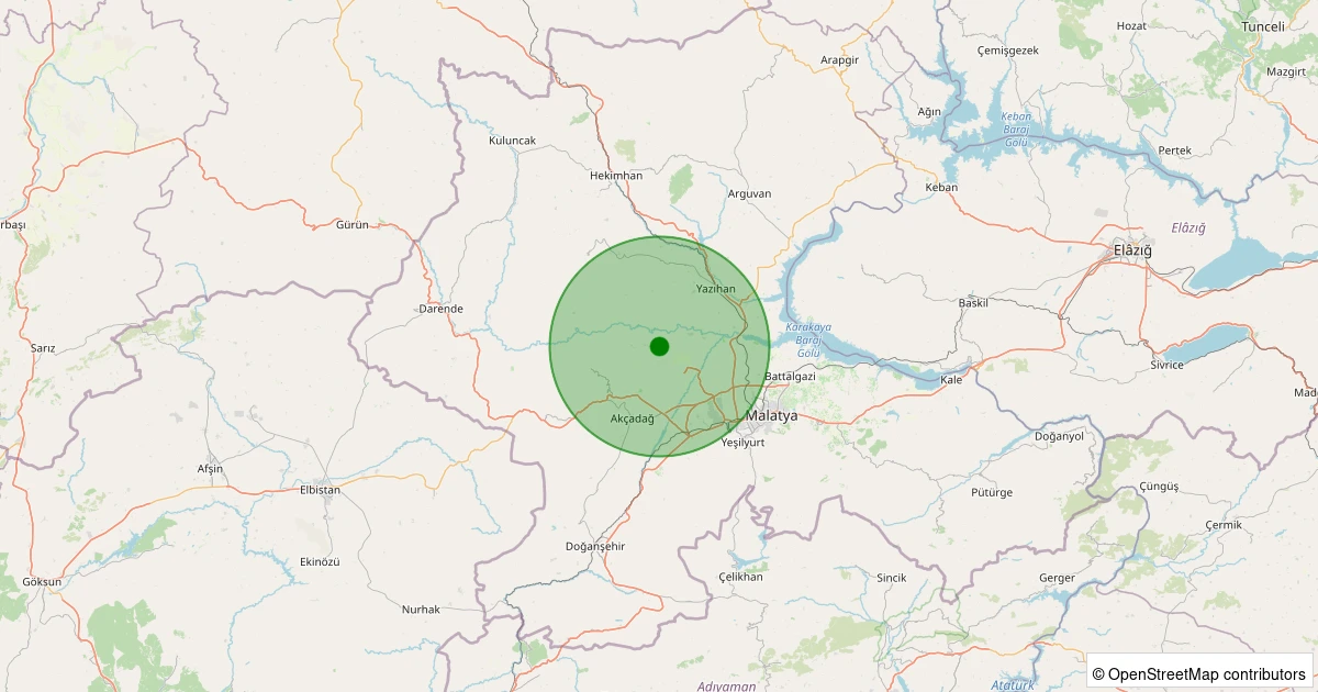 10 Aralık 2025 saat 05:27 - Akçadağ - Ilıcak - 1.50ml depreminin harita gösterimi