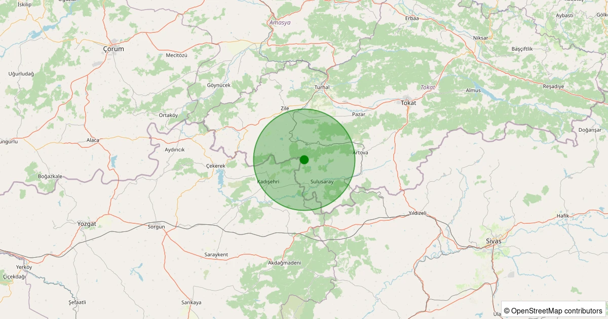 10 Aralık 2025 saat 05:16 - Sulusaray - Tekkeyeni Köyü - 1.00ml depreminin harita gösterimi
