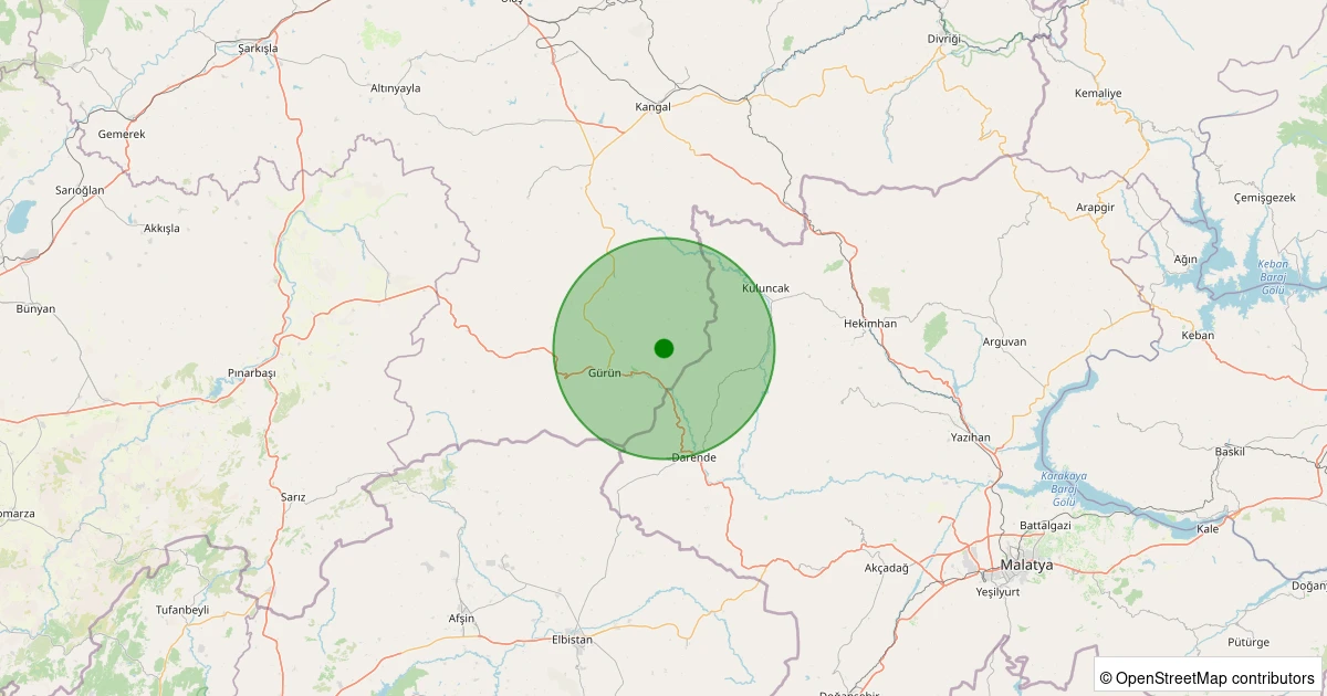 10 Aralık 2025 saat 11:25 - Gürün - Yuva Köyü - 1.50ml depreminin harita gösterimi